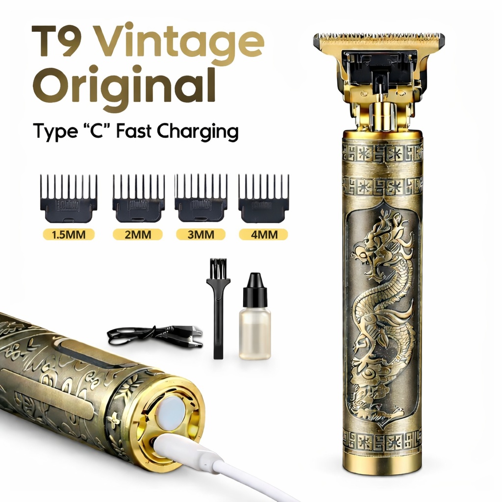 T9 Vintage Original Hair Trimmer – Type-C Fast Charging Professional Trimmer